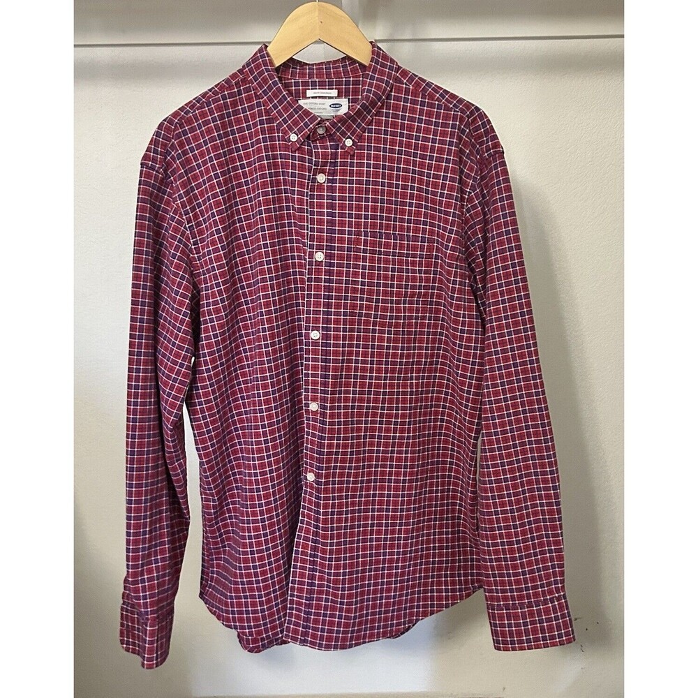 Old Navy Men's XXL Slim Fit Fall Oxford Shirt Button Down Long Sleeve Red Aloud